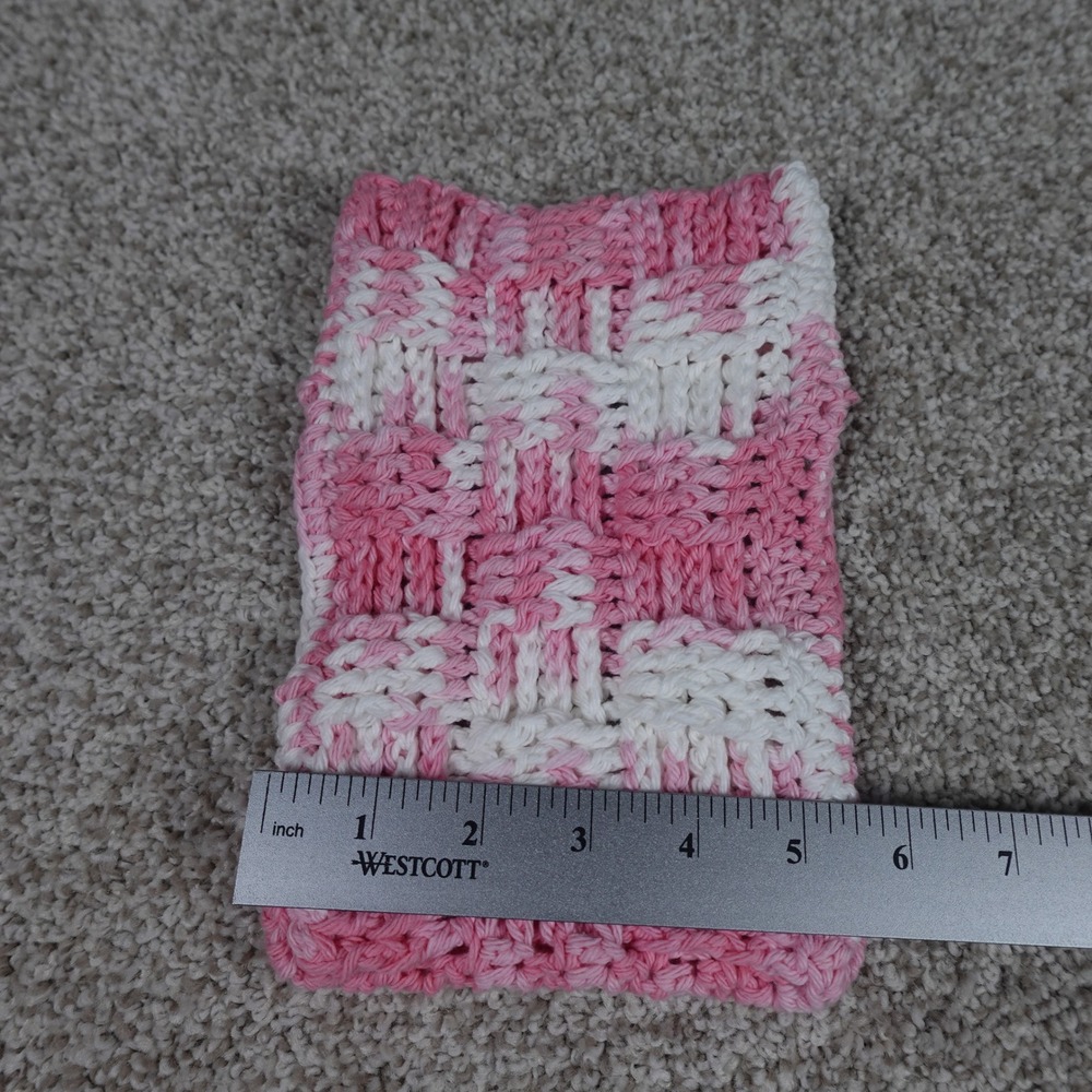 Handmade Pink White Gingham Crochet Reusable Mop Cover Basketweave Mop Pad - Picture 5 of 5